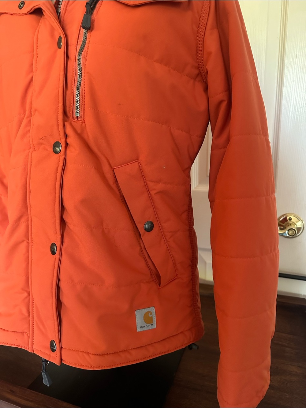 Carhartt Orange Hooded Relaxed Fit Rain Defender Utility Jacket Sherpa Lining - Picture 2 of 7